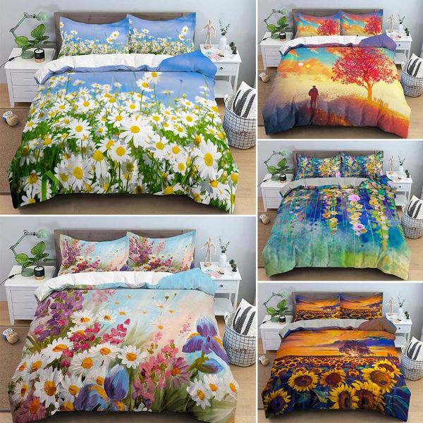 

bedding sets floral set modern duvet cover and pillowcase oil painting flowers pattern comforter case home textile 2/3pcs