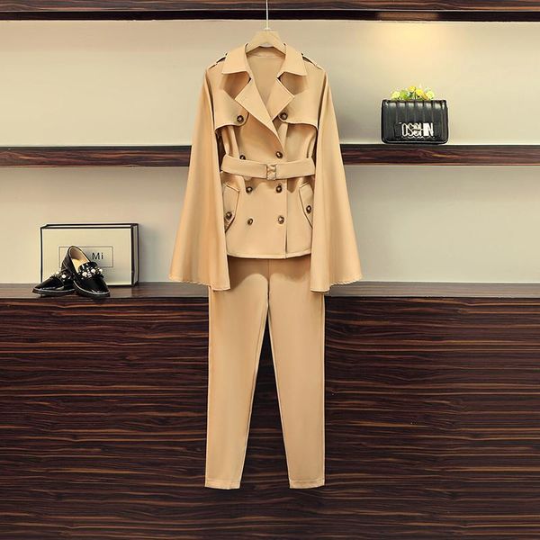 

2021 new casual women's clothig fashion autumn style 2 piece set office lady 4xl plus size year-old female costume, White