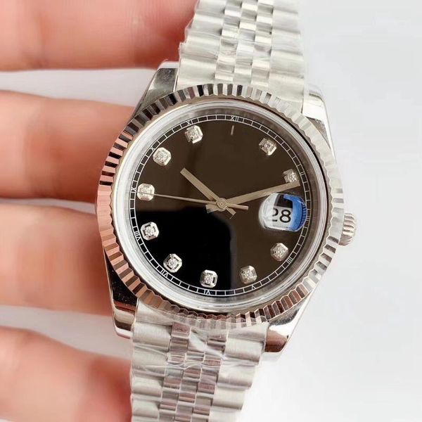 

wristwatches classic automatic mechanical men watch stainless steel sapphire diamonds silver white 40mm glass calendar, Slivery;brown