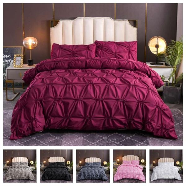 

bedding sets 2021 fashion 2 or 3pcs set solid pinch pleated duvet cover without sheet 1 quilt + 1/2 pillowcases us/eu size