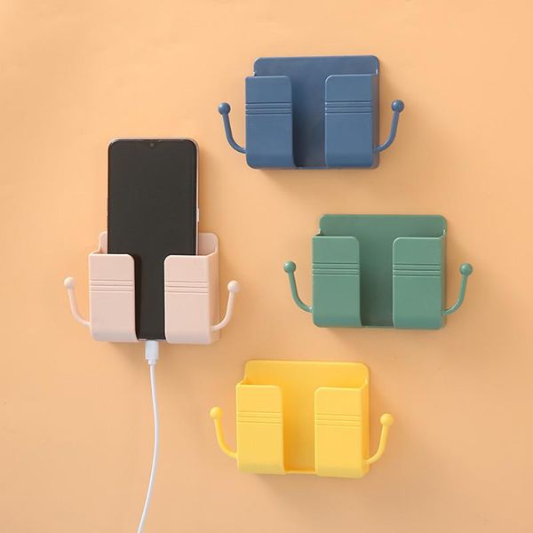 

hooks & rails 1pcs wall mounted organizer box punch tv remote control storage phone plug holder charging multifunction