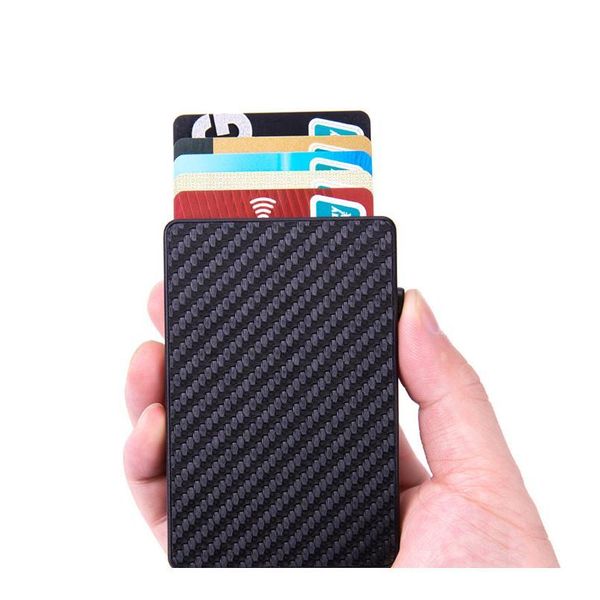 

bycobecy men smart button credit card holder 2020 fashion carbon fiber slim thin card wallet rfid id c qylohp