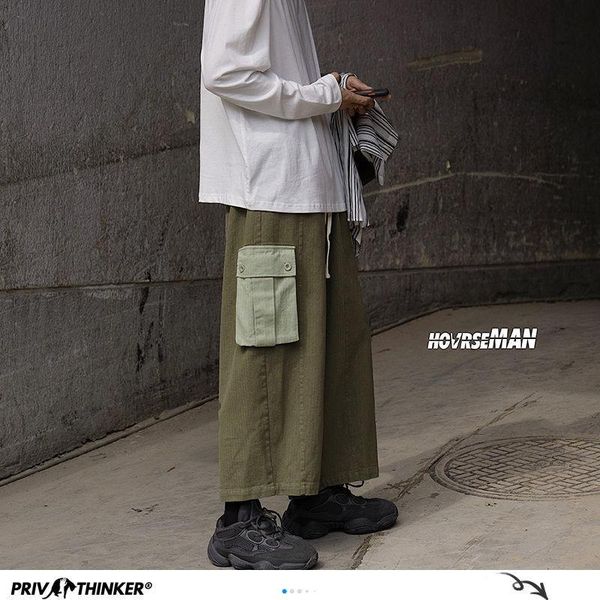 

men's pants solid color pocket cargo man loose trousers korean style fashion streetwear male oversized, Black