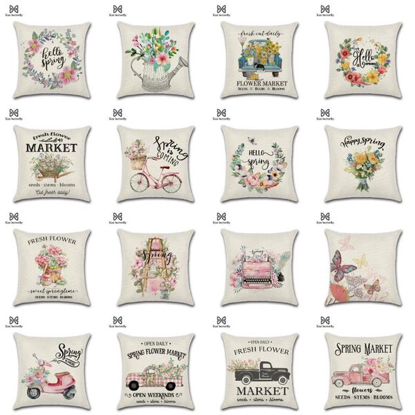 

2021 new spring floral butterfly cushion covers blike flowers creative linen pillowcase decorative sofa couch throw pillow cover