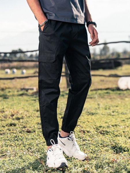 

men flap pocket cargo pants a5ek#, Black