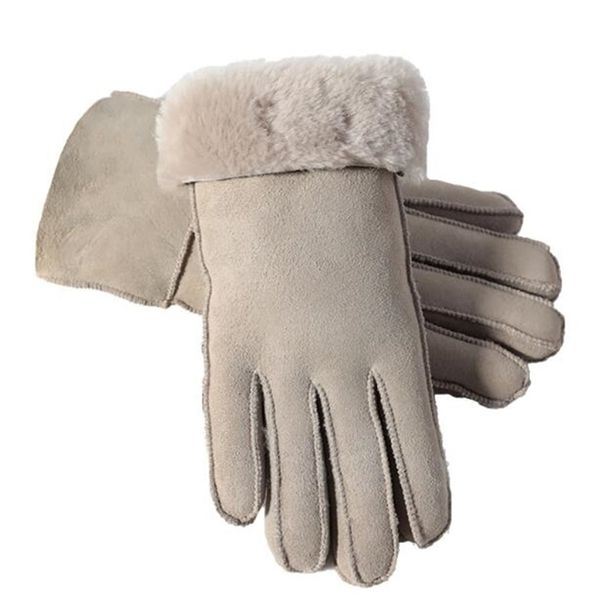 

men' autumn winter thicken warm natural wool fur leather glove male brand mitten r2218 211124, Blue;gray