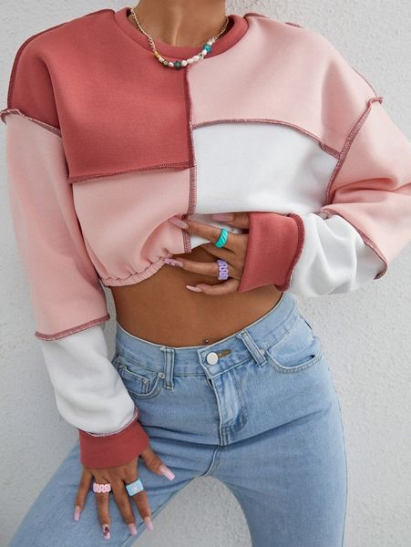 

color block patchwork sweatshirt z3em#, White;black