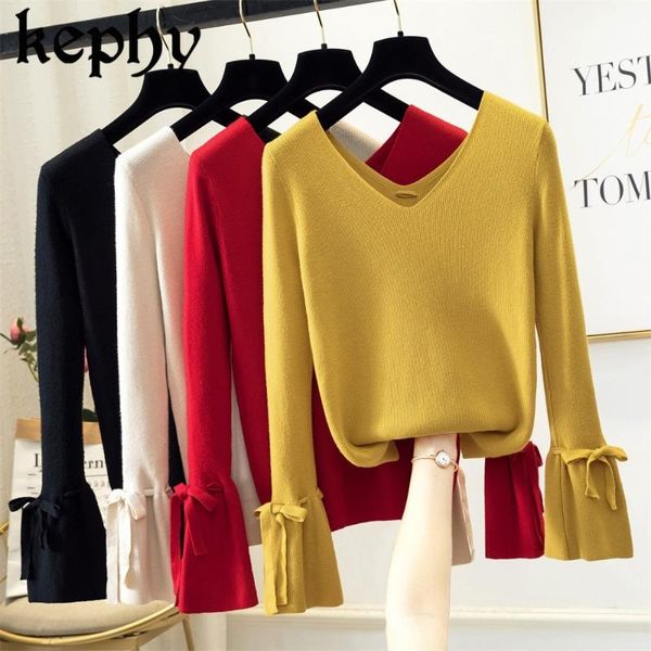 

women's sweaters autumn and winter long sleeve pullover v-neck bottoming shirt short lantern solid color casual all-match sweater women, White;black