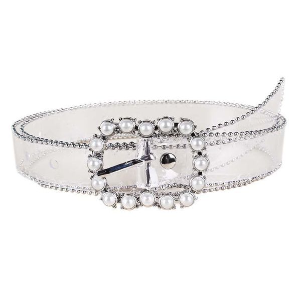 

belts jeans clear belt ladies waist women transparent white pearl rivet designer pvc plastic waistband kt65, Black;brown