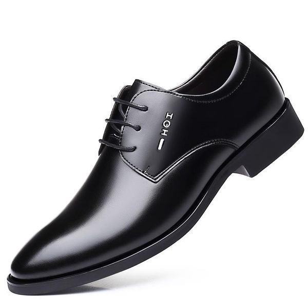 

dress shoes height increased formal for men genuine leather business black pointed toe elevator wedding flats