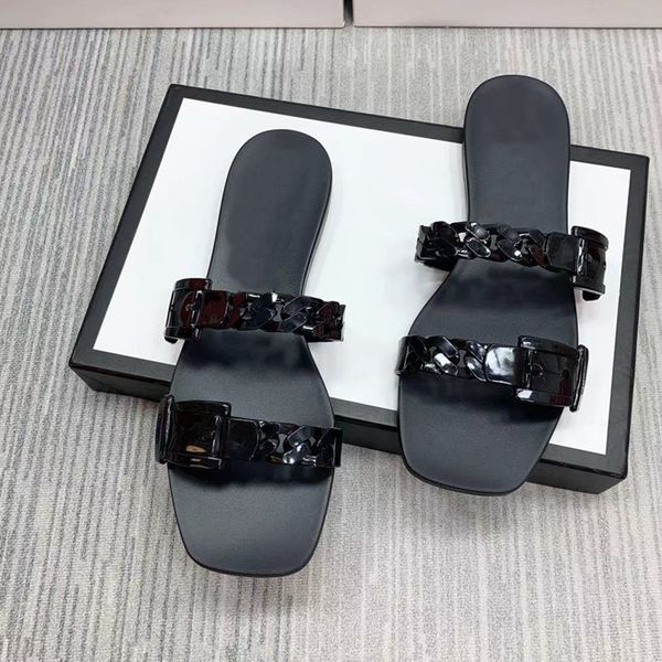 

2021 summer g new straight chain slippers show leg length flat bottom fashion pvc jelly beach shoes women's yn4b zmm, Black
