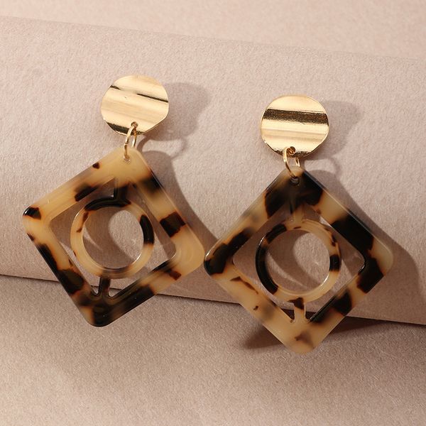 

ez1722 jewelry fashion atmosphere acetate plate personality geometric square hollow earrings, Silver