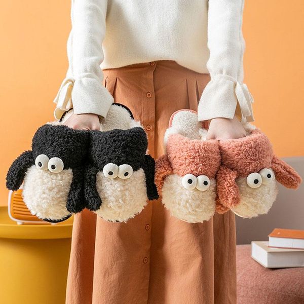 

slippers 2021 fashion winter cotton sheep home warm soft shoes woman cute plus plush suitable indoor and outdoor, Black