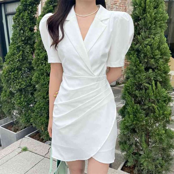 Chic OL Blazer Dress Ladies Mini Party Fashion Elegante femminile One coreano manica corta bianco ufficio 210601