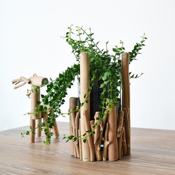 

vases mini pot handmade wooden geometric vase decoration fake flower living room potted arrangement with lights