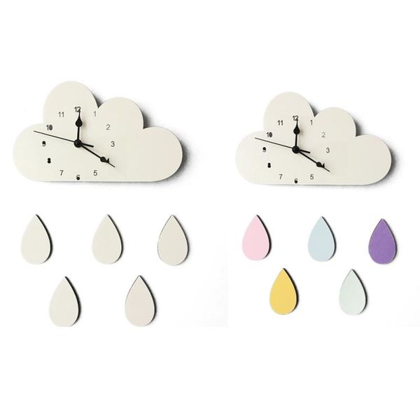 

wall clocks nordic wooden cloud raindrop shaped design clock nursery kids room decoration plates