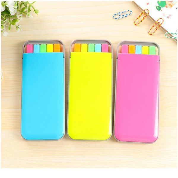 

5 colors/box cute colorful highlighter set with pen box for students gifts kawaii fluorescent marker pens office school qylwmc