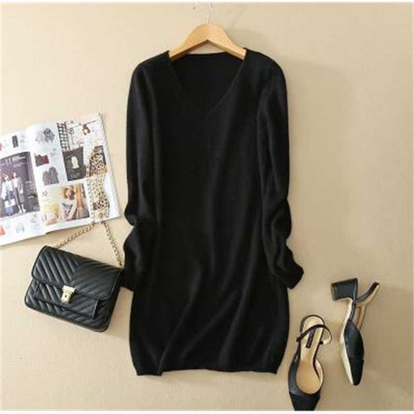 

casual dresses autumn winter sweaters and pullovers v-neck knitted cashmere women pull femme hiver long sweater x8so, Black;gray