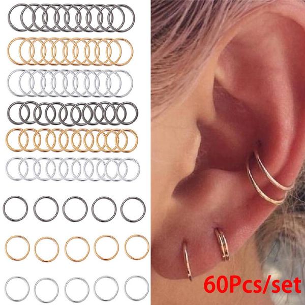 

hoop & huggie 60pcs fashion gold silver color small round earrings for women black ear rings body piercing set jewelry, Golden;silver