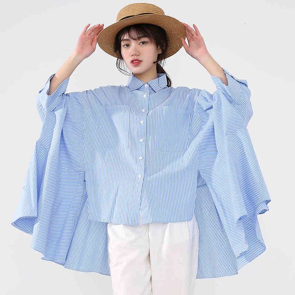 

women's blouses & shirts [ewq] korea chic autumn cotton shirt loose striped casual ladies long batwing sleeve clothing fffn, White