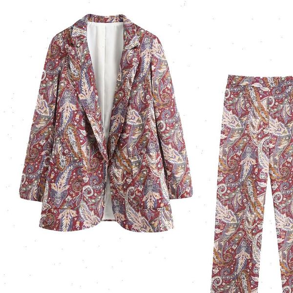 

2021 new women two piece set printed blazer lapel long sleeves amp palazzo trousers high waist ensemble femme chandal mujer, Gray