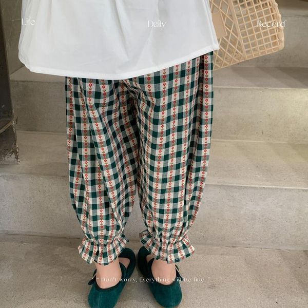 

jacquard lattice flower bud waist close-up pants for girls 2-7 yrs infant children cotton loose casual clothing outfit, Blue