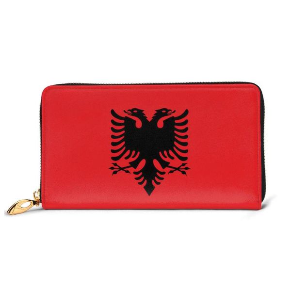 

wallets flag of albania leather wallet purse card pack holder multifunction gifts for kids adults, Red;black
