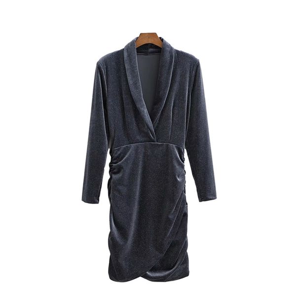 

casual dresses elegant woman slim v neck veet mini 2021 spring fashion ladies shiny patry es female chic streetwear yj21, Black;gray