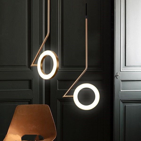 

pendant lamps nordic ring led chandelier novelty aluminum postmodern lamp luminaria modern bedroom brass creative swing arm