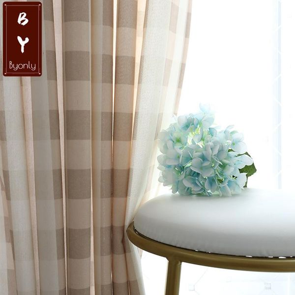 

curtain & drapes korean pastoral japanese fresh coffee color pink plaid polyester cotton printed curtains for living dining room bedroom