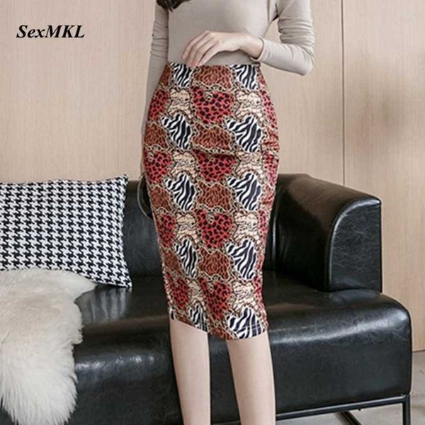 

women's leopard skirts fashion high waist printed pencil skirt autumn winter clothes office elegant bodycon skirt 210528, Black