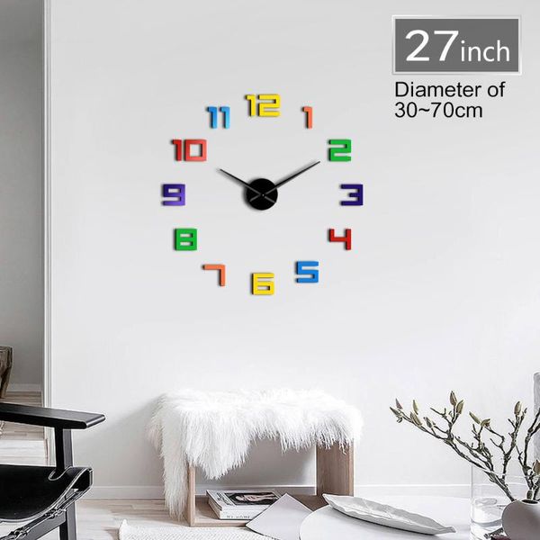 

wall clocks colorful numbers 3d diy arylic clock classic arabic numerals self adhesive decor watch stickers for living room
