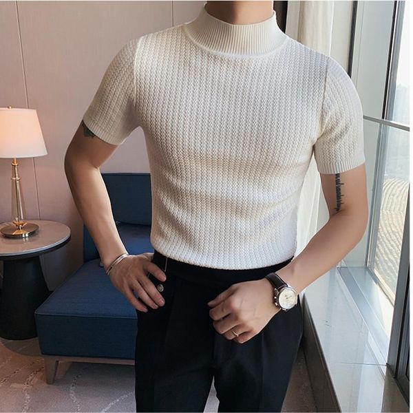 

men's sweaters 2021 brand clothing men fall slim fit high-grade knitted sweater/mae fashion casual short seeve knit shirts black white, White;black