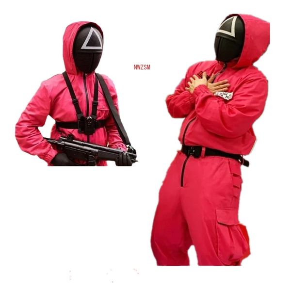 

squid game villain red jumpsuit cosplay costume halloween party round six mask, Silver