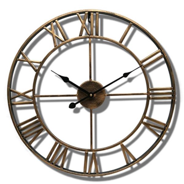 

metal hanging ornament accurate garden home decoration indoor outdoor round gift needle silent roman numerals wall clocks nordic