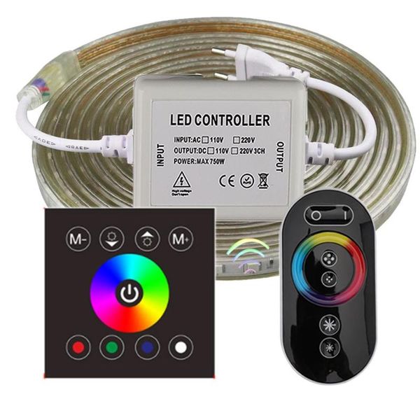 

strips 220v rgb led strip with wall touch remote control 220 v waterproof light 60 leds/m ribbon ledstrip