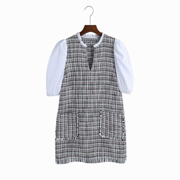 

women spring dress fashion patchwork raw edge modern lady casual above knee dresses 210602, Black;gray