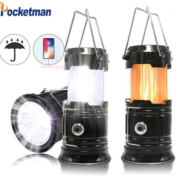 

portable bright solar tent light lantern flame led retractable lighting camping light emergency lantern 3aaabattery1