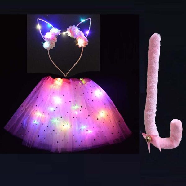 

party decoration women girl led light costume cosplay skirt tail birthday animal ear headband neon glow christmas halloween