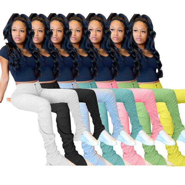 

women's pants & capris 2021 high waist sweatpants women joggers elastic summer stacked leggings bell bottom trouser split hem flare ruc, Black;white