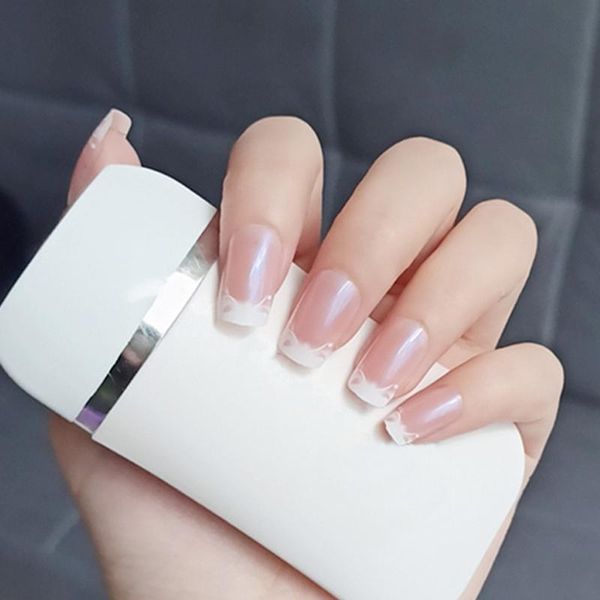 

nail glitter wholesale 24pcs short style square head powder penetration french manicure patch false nails, Silver;gold