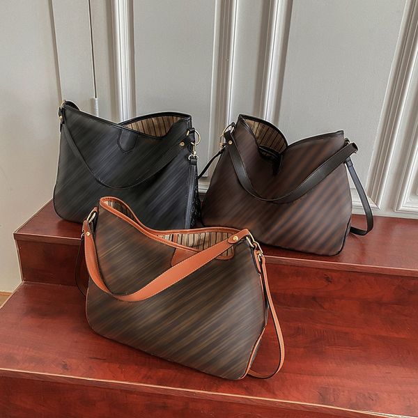 

women's luxury handbag large capacity crossbody bags 40*30cm brand design tote old flower purse grid brown with double straps 7215