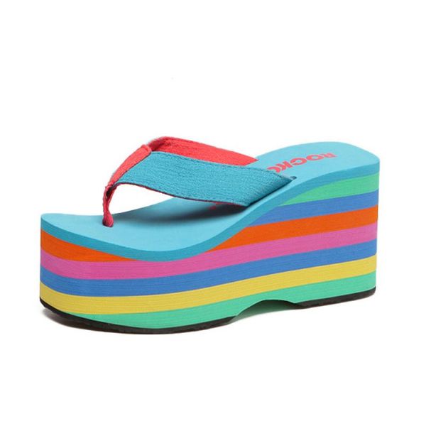 

slippers 2021 summer ladies outside shoes basic wedge slipper flip flop wedges platform high heels women, Black