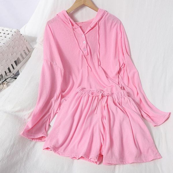 

women's two piece pants women outfits long sleeve hooded pullover + lace up waist wide leg short korean solid sets drawstring, White