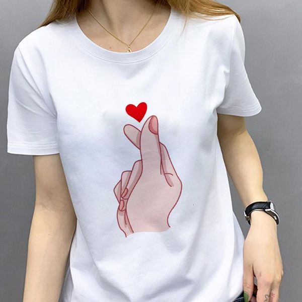 

new summer tshirt harajuku white female clothing than heart printed t shirt women thin section short sleeve t-shirt femme