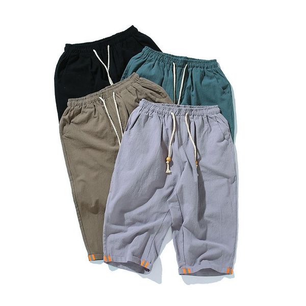 

summer chinese style cotton and capris casual large loose sports cotton shorts men's japanese retro breeches men, White;black