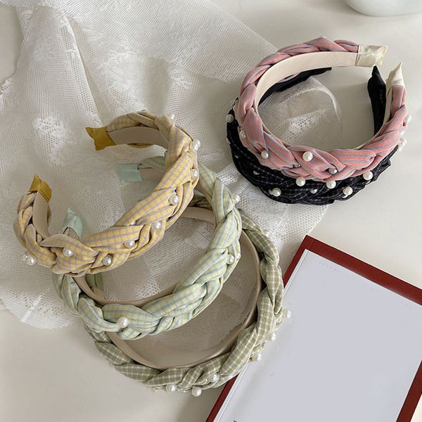 

fashion women's headwear lattice cloth twist braid pearls hairband casual headband hair hoop ladies girls hair accessories, Silver