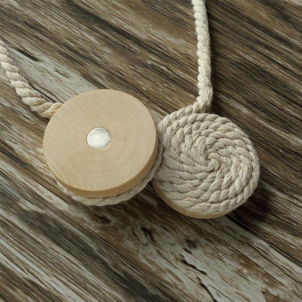 

pastorale round wooden no punching cute ball cotton rope curtains tieback magnet curtains buckle magnetic curtain holder