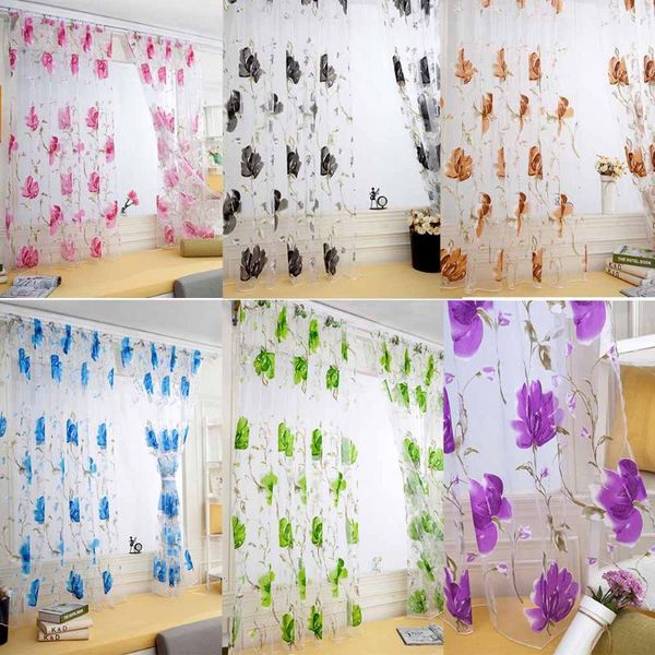 

blinds window curtain living room 1 pcs vines leaves tulle door drape panel sheer scarf valances k711