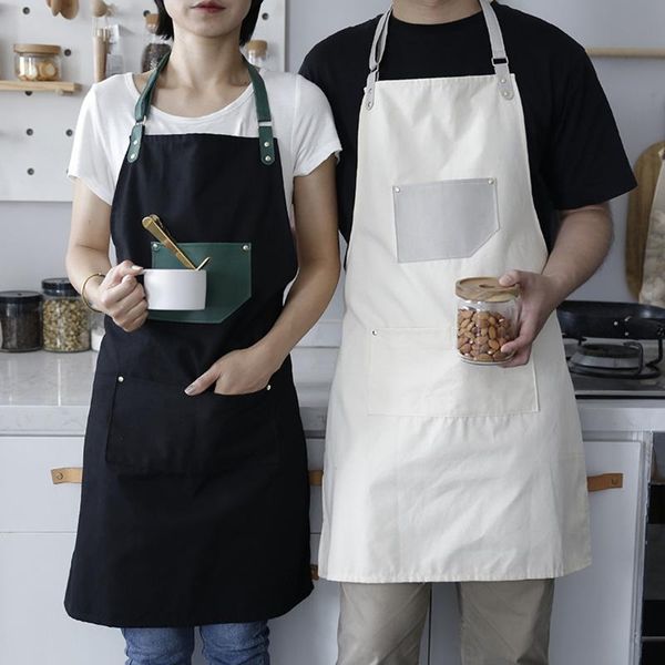 

aprons cooking kitchen apron painting for woman men waiter cafe shop bbq leather multi-pocket adjustable bibs accessory